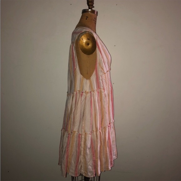 Free people] Orange combo Deep V neck Smoking oversized Button down dress - Picture 13 of 13